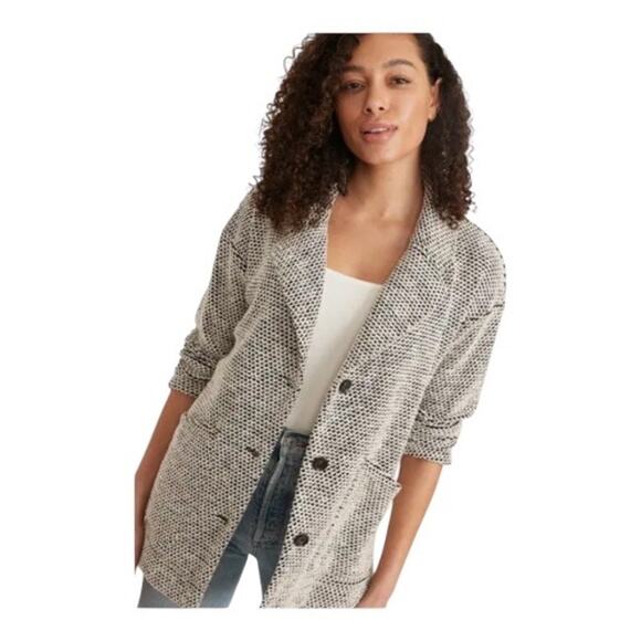 NWT Marine Layer Birdseye Knit Blazer Cardigan Size X-Large Black White Neutral - Picture 3 of 11